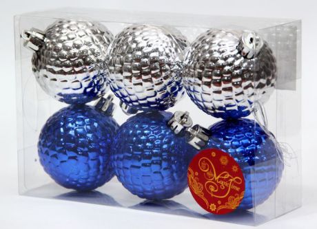 Новогоднее подвесное украшение Magic Time "Ассорти. Шары", цвет: синий, серебряный, диаметр 6 см, 6 шт