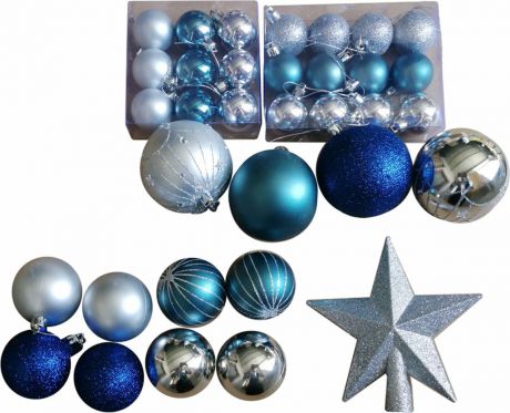 Набор новогодних подвесных украшений Magic Time "Ассорти", цвет: серебряный, синий, зеленый, 34 предмета
