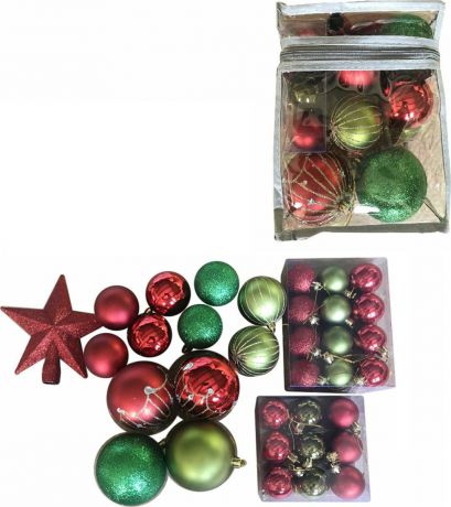 Набор новогодних подвесных украшений Magic Time "Ассорти", цвет: красный, зеленый, 34 предмета