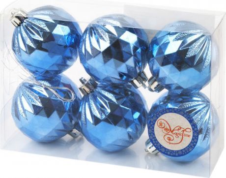 Набор новогодних подвесных украшений Magic Time "Шар. Калейдоскоп", цвет: голубой, 6 см, 6 шт