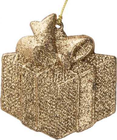 Новогоднее подвесное елочное украшение Magic Time "Подарок", цвет: золотой, 8 x 8,5 x 0,2 см