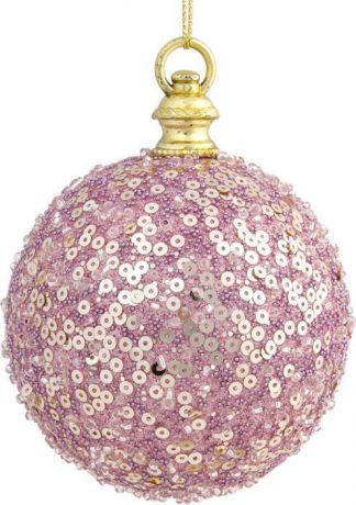 Новогоднее подвесное украшение Magic Time "Нежно-розовый шар в пайетках и блестках", 8 см