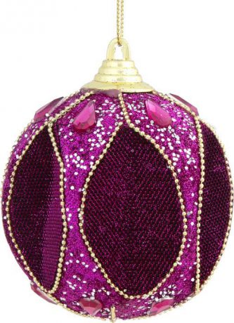 Новогоднее подвесное украшение Magic Time "Бархатный малиново-золотой шар", 8 см