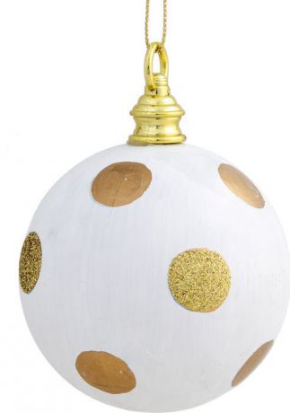Новогоднее подвесное украшение Magic Time "Белый шар с золотыми горошинами", 8 см