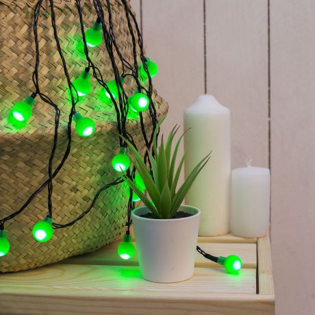 Гирлянда электрическая Luazon Lighting "Нить. Шарики Зеленые", нить темная, цвет: зеленый, 30 LED, 220 V, 8 режимов, длина 5 м