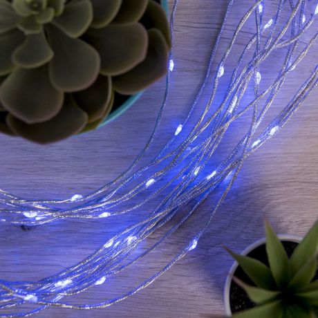 Гирлянда электрическая Luazon Lighting "Конский хвост. Роса", цвет: синий, 300 LED, 15 серебристых нитей, длина 2 м