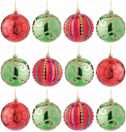 Набор декоративных шаров Lefard "Модные завитки", 858-031, красный, зеленый, 12 шт