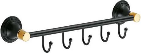 Планка с крючками для ванной Fixsen Luksor, 5 крючков, цвет: черный. FX-71605-5B