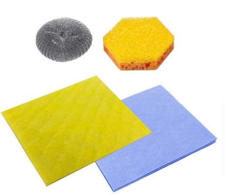 Набор для мытья посуды Dobb&Mopp "Чистый дом", цвет: желтый, голубой, серый