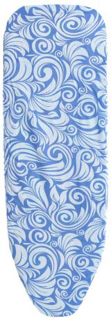 Чехол для гладильной доски "Eva", на резинке, цвет: белый, синий, 119 х 37 см