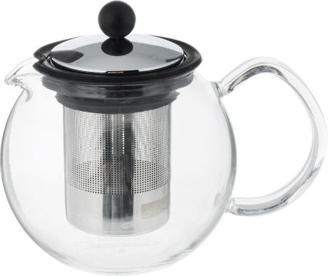 Чайник заварочный Assam, с фильтром, цвет: прозрачный, черный, 0,5 л