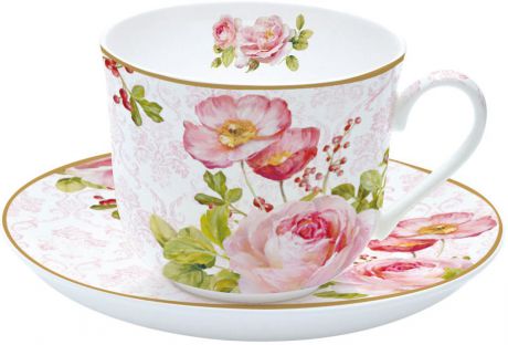 Чайная пара Easy Life "Дамасская роза", цвет: розовый, 400 мл. EL-R0318/FLDA