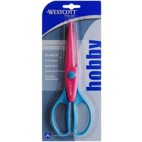 Ножницы фигурные Westcott "Гребешок", 19 см, цвет: розовый, голубой
