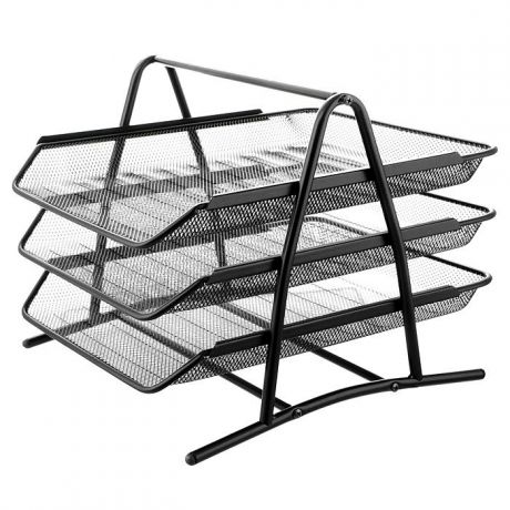 Лоток металлический для бумаг ErichKrause Steel, 3-уровневый, черный