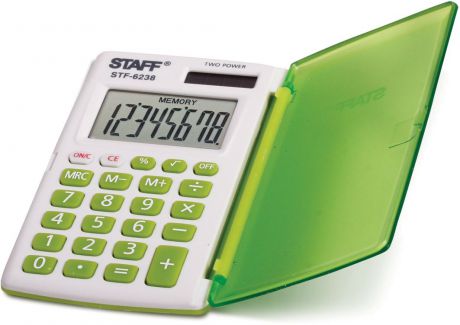 Калькулятор карманный Staff STF-6238, цвет: белый, зеленый