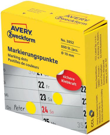 Avery Zweckform Этикетки-точки самоклеящиеся в диспенсере цвет: желтый, диаметр 1 см 800 шт 3852