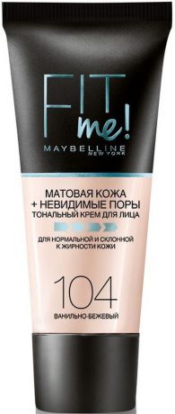 Maybelline New York Тональный крем для лица "Fit Me", матирующий, скрывающий поры, Оттенок 104, Ванильно-Бежевый, 30 мл