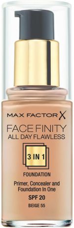 Max Factor Тональная основа 3в1 "Facefinity All Day Flawless", SPF 20, тон №55 (beige), 30 мл
