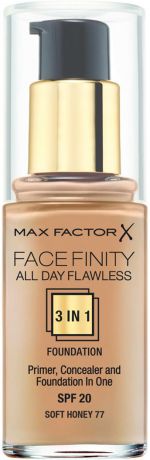 Max Factor Тональная основа 3в1, SPF 20 "Facefinity All Day Flawless", тон №77 (soft honey), 30 мл