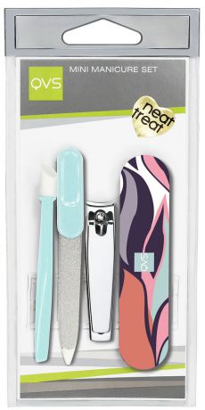 QVS Маникюрный набор: кусачки, 2 пилки, палочка для кутикулы MINI MANICURE SET