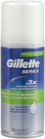Gillette Tgs Пена для бритья Sensitive Skin (для чувствительной кожи) с алоэ, 100 мл