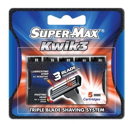 Super-Max Kwik 3 Сменые картриджи с тройным лезвием, 5 шт