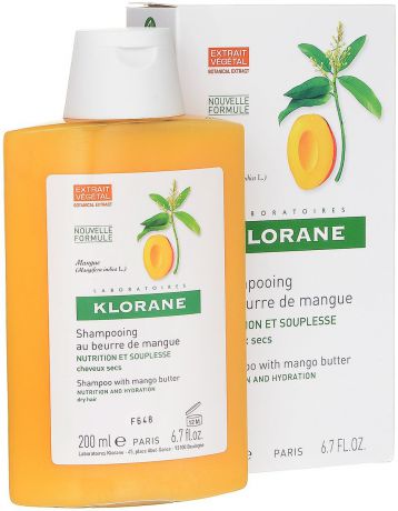 Klorane Dry Hair Шампунь с маслом манго для сухих, поврежденных волос, 200 мл
