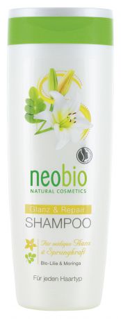 Neobio шампунь для восстановления и блеска волос с био-лилией и морингой 250 мл