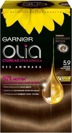 Garnier Стойкая крем-краска для волос "Olia" без аммиака, оттенок 5.9, Сияющий каштановый бронз