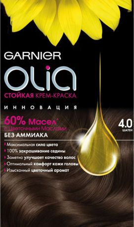 Garnier Стойкая крем-краска для волос "Olia" без аммиака, оттенок 4.0, Шатен