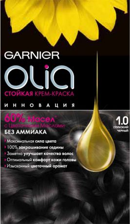 Garnier Стойкая крем-краска для волос "Olia" без аммиака, оттенок 1.0, Глубокий черный