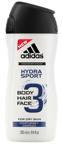 Adidas Гель для душа, шампунь и гель для умывания "Body-Hair-Face Hydra Sport", мужской, 250 мл