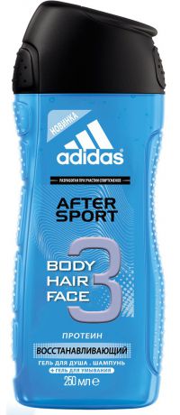 Adidas Гель для душа, шампунь и гель для умывания "Body-Hair-Face After Sport", мужской, 250 мл