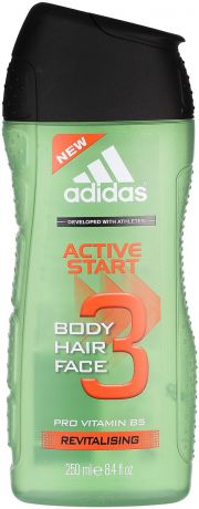 Adidas "Body-Hair-Face Active Start". Гель для душа. Шампунь и гель для умывания для мужчин, 250 мл