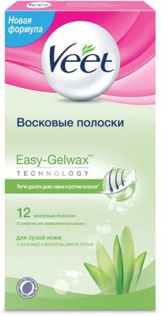 Veet Восковые полоски для сухой кожи c технологией Easy Gel-Wax, 12 шт