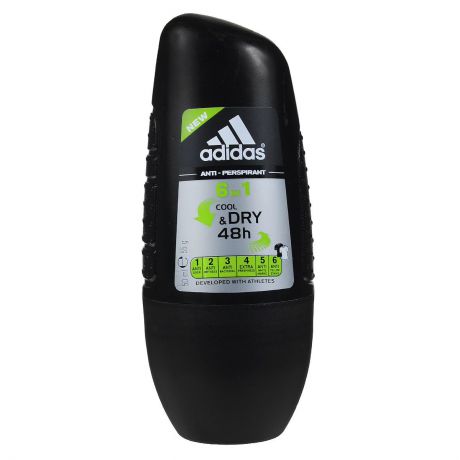 Adidas Дезодорант-антиперспирант роликовый 6в1 "Cool&Dry", мужской, 50 мл