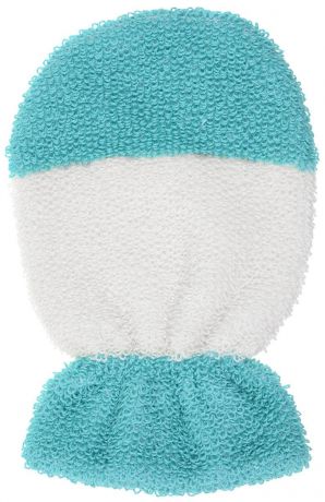 Мочалка-рукавица "Riffi" детская, двусторонняя, цвет: молочный, бирюзовый. 402