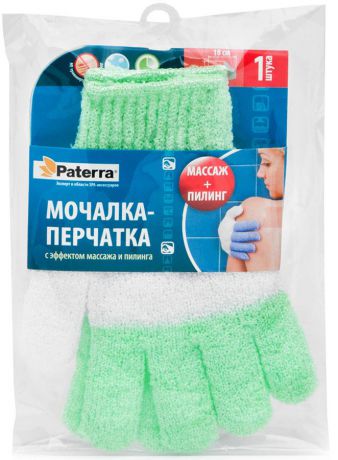 Мочалка-перчатка "Paterra", цвет: светло-зеленый, 12 х 18 см