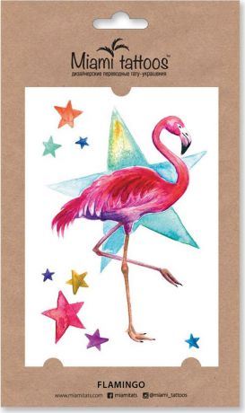 Miami Tattoos Акварельные переводные тату "Flamingo" 1 лист 10см*15см