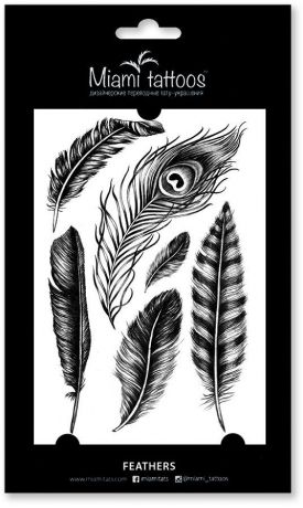 Miami Tattoos Переводные тату Feathers, 1 лист, 10 см х 15 см