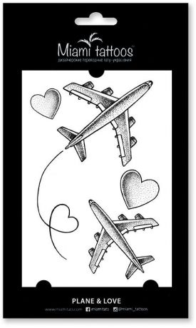 Miami Tattoos Переводные тату Plane & Love, 1 лист, 10 см х 15 см