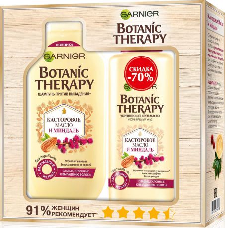 Подарочный набор Garnier Botanic Therapy "Касторовое масло и миндаль", для ослабленных волос, склонных к выпадению: шампунь, 250 мл + укрепляющее крем-масло