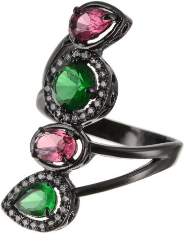 Кольцо Art-Silver, цвет: черный, зеленый, розовый. 810998-802-1114. Размер 17