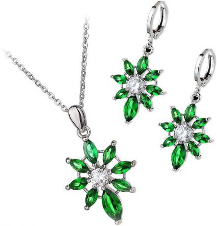 Комплект украшений женский Ice&High кулон + цепочка + серьги, ZD888250, серебристый, зеленый