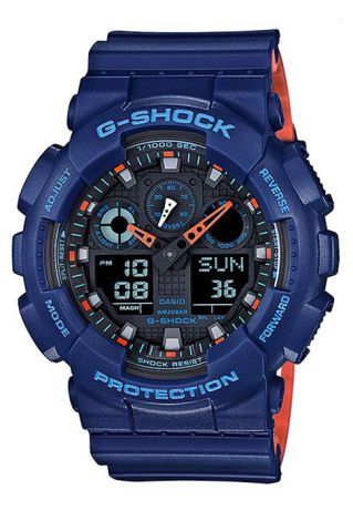 Часы наручные мужские Casio "G-Shock", цвет: синий, оранжевый. GA-100L-2A