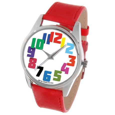 Часы наручные Mitya Veselkov "Цветные числа", цвет: красный. Color-129