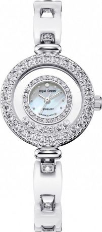 Часы наручные женские Royal Crown "RC", цвет: белый, серебристый. 5308-RDM-7