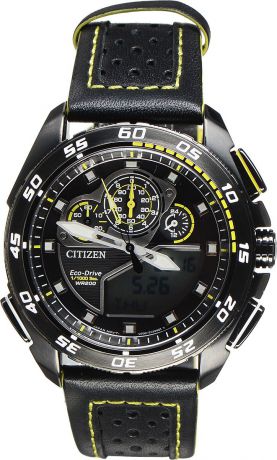 Часы наручные мужские Citizen "Eco-Drive", цвет: черный, желтый. JW0125-00E