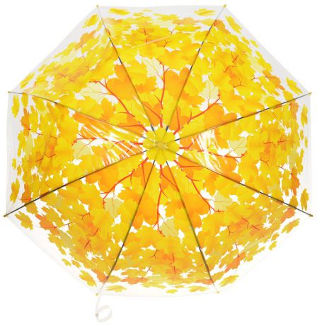 Зонт-трость женский Эврика "Листья", полуавтомат, цвет: желтый. 96567