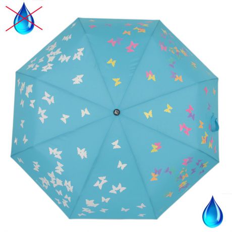 Зонт женский Flioraj "Вальс", полуавтомат, 3 сложения, цвет: голубой. 100717 FJ